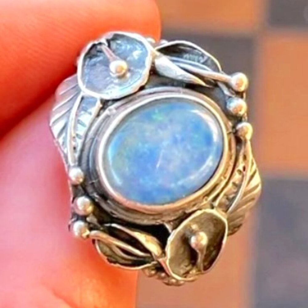 WOW! VTG Antique Estate Opal Lily of the Valley Sterling Silver Size 6 1/2 Ring